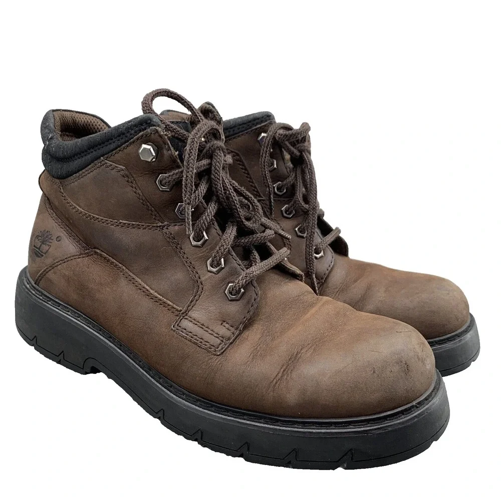 Timberland Leather Boot Men 10.5 Brown Steel Toe Safety Workwear Outdoor Utility